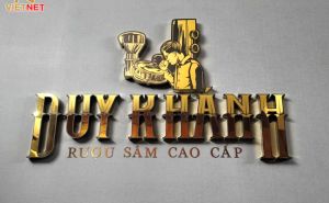 Bảng hiệu chữ inox vàng Rượu sâm Duy Khánh