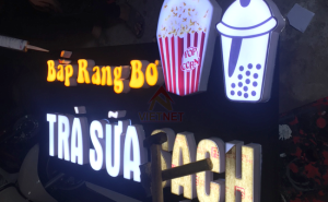 Bảng hiệu quán Ăn Vặt Bắp Rang Bơ Trà sữa Sạch