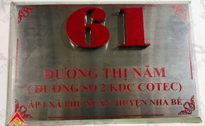 Bảng số nhà inox ăn mòn Dương Thị Năm 