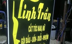 Gia công hộp đèn mica hút nổi Hair Salon Linh Trần 