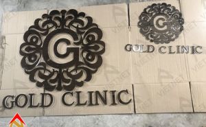 Logo chữ inox đen Gold Clinic