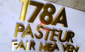 Uốn nổi chữ inox vàng xước địa chỉ số 178A Pasteur