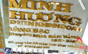 Bảng hiệu chữ inox vàng DNTN Vàng Bạc Minh Hương